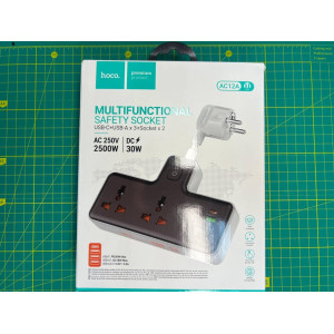 Подовжувач мережевий HOCO AC12A, 2 розетки, 3USB, Type-C, чорний