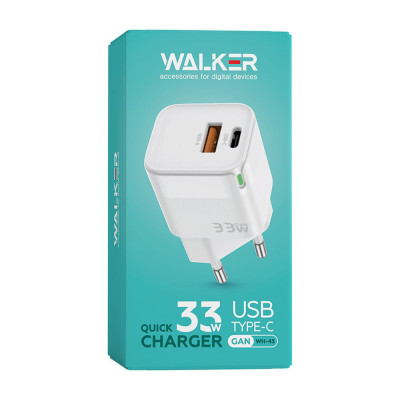 Мережевий зарядний пристрій (адаптер) WALKER WH-43 33W GAN PD_33W / QC3.0_18W white