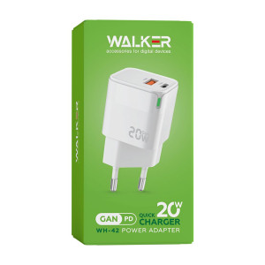 Мережевий зарядний пристрій (адаптер) WALKER WH-42 20W GAN PD_20W / QC3.0_18W white Мережевий зарядний пристрій (адаптер) WALKER WH-42 20W GAN PD_20W / QC3.0_18W white