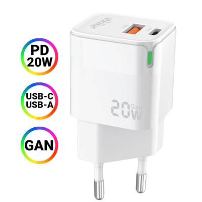 Мережевий зарядний пристрій (адаптер) WALKER WH-42 20W GAN PD_20W / QC3.0_18W white Мережевий зарядний пристрій (адаптер) WALKER WH-42 20W GAN PD_20W / QC3.0_18W white