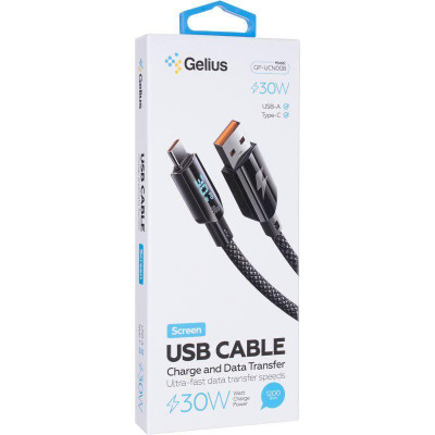 Кабель USB Gelius Screen GP-UCN008 USB-A to Type-C (1.2m) (30W) Black Кабель USB Gelius Screen GP-UCN008 USB-A to Type-C (1.2m) (30W) Black