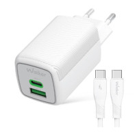 Мережевий зарядний пристрій (адаптер) 2в1 WALKER WH-75 GAN 65W + Data Cable Type-C to Type-C white