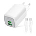Мережевий зарядний пристрій (адаптер) 2в1 WALKER WH-75 GAN 65W + Data Cable Type-C to Type-C white
