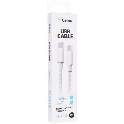 Кабель USB Gelius iCable GP-UCN010 Type-C to Type-C (1,2 м) (60W) Білий