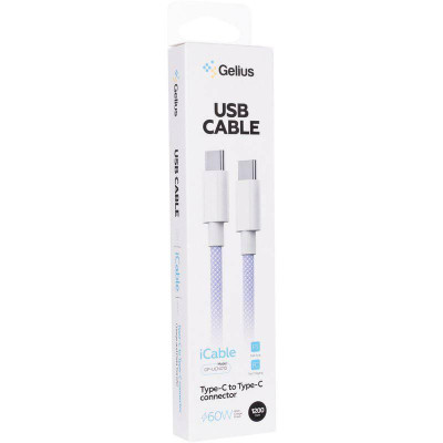 Кабель USB Gelius iCable GP-UCN010 Type-C to Type-C (1,2 м) (60W) Фіолетовий Кабель USB Gelius iCable GP-UCN010 Type-C to Type-C (1,2 м) (60W) Фіолетовий