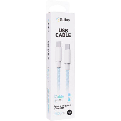 Кабель USB Gelius iCable GP-UCN010 Type-C to Type-C (1,2 м) (60W) Світло-синій