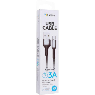 Кабель USB Gelius Cafule GP-UCN002C USB-A на Type-C (1.2 м) (3A) Чорний Кабель USB Gelius Cafule GP-UCN002C USB-A на Type-C (1.2 м) (3A) Чорний