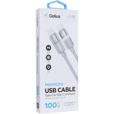 Кабель USB Gelius MoonLine GP-UCN014 Type-C на Type-C (1,2 м) (100W) Сірий