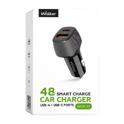 Автомобільний зарядний пристрій (адаптер) WALKER WCR-35 QC3.0_18W / PD_30W / 48W Max black Автомобільний зарядний пристрій (адаптер) WALKER WCR-35 QC3.0_18W / PD_30W / 48W Max black