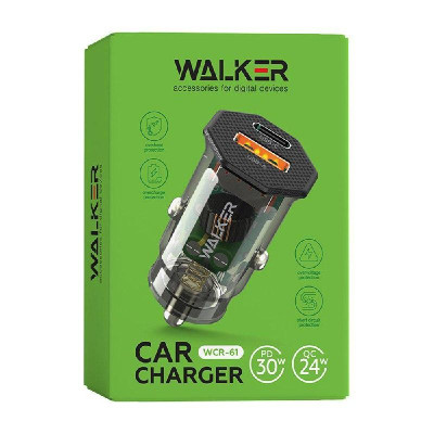 Автомобільний зарядний пристрій (адаптер) WALKER WCR-61 PD_30W / QC3.0_24W прозорий Автомобільний зарядний пристрій (адаптер) WALKER WCR-61 PD_30W / QC3.0_24W прозорий