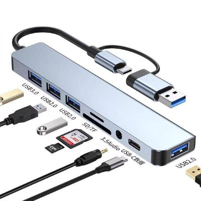 Перехідник USB-хаб 8в1 WALKER WHUB-53 з роз'ємом USB/Type-C grey Перехідник USB-хаб 8в1 WALKER WHUB-53 з роз'ємом USB/Type-C grey
