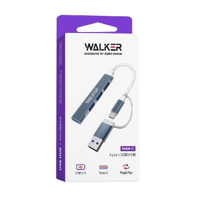 Перехідник USB-хаб 4в1 WALKER WHUB-11 grey Перехідник USB-хаб 4в1 WALKER WHUB-11 grey
