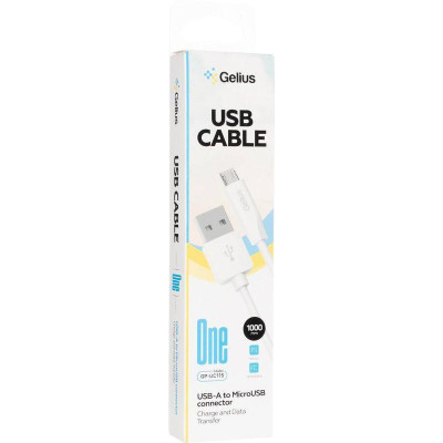 Кабель USB Gelius One GP-UC115 USB-A на MicroUSB (1 м) (12 Вт) Білий Кабель USB Gelius One GP-UC115 USB-A на MicroUSB (1 м) (12 Вт) Білий