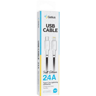 Кабель USB Gelius Full Silicon GP-UCN001CL Type-C to Lightning (1.2m) (20W) Black/White Кабель USB Gelius Full Silicon GP-UCN001CL Type-C to Lightning (1.2m) (20W) Black/White