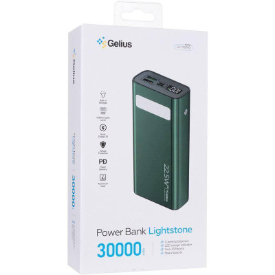Повербанк Gelius Lightstone GP-PB300 30 000mAh QC+PD 22.5W Green Повербанк Gelius Lightstone GP-PB300 30 000mAh QC+PD 22.5W Green
