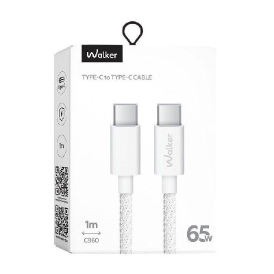 Кабель USB WALKER C860 Type-C to Type-C 65W white Кабель USB WALKER C860 Type-C to Type-C 65W white