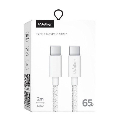 Кабель USB WALKER C860 Type-C to Type-C 65W 2м white Кабель USB WALKER C860 Type-C to Type-C 65W 2м white