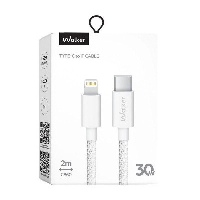 Кабель USB WALKER C860 Type-C to Lightning 30W 2м white Кабель USB WALKER C860 Type-C to Lightning 30W 2м white